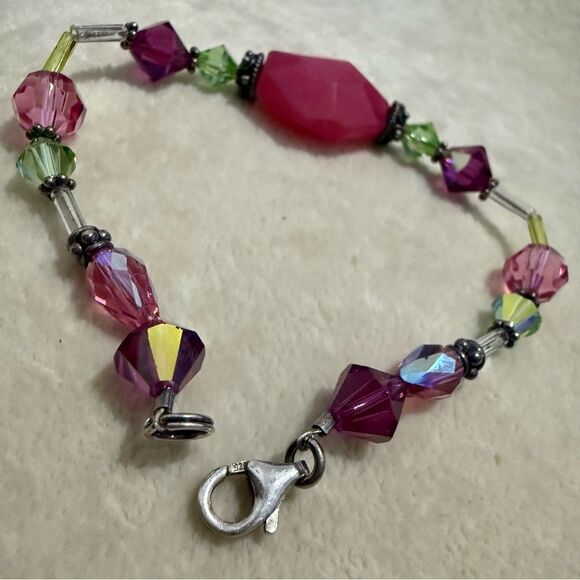 COLORFUL GEMSTONEā& CRYSTAL BRACELET āSTERLING SILVER CLASP ā ARTISAN STYLE 7.5ā - Picture 11 of 17